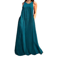 Robe Cottagecore pour femme avec logo personnalisé, taille plus, en coton et lin de qualité supérieure, sans manches, avec poches, robe maxi décontractée pour la maison, pour femme