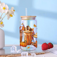 Autocollants de transfert DTF UV pour gobelets 16oz, motifs femmes noires en prière, boissons chaudes, automne, caramel, dessin animé