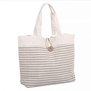 Free Design Trendy Custom Striped Color Fabric Cotton Tote Bags <b>Printed</b> Heavy Shopping Bag Canvas Rope Handle Beach Bag - Product Image 1
