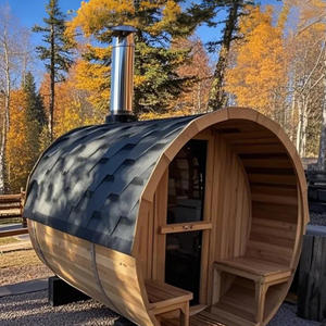 Sauna en baril extérieur traditionnel en cèdre <span class=keywords><strong>noir</strong></span> à infrarouge avec vestibule pour 2 personnes, fabrication artisanale, 2025 - Product Image 1