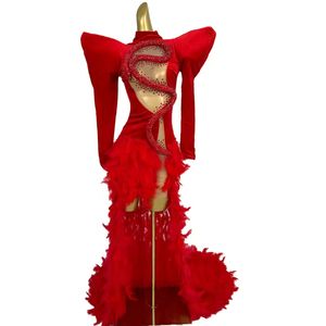 डिजाइनर कंधे के पैड सांप गैंडे ने महिला पंख मंच प्रदर्शन प्रेम लंबी पोशाक शाम पार्टी मत्स्यांगना पोशाक - Product Image 4