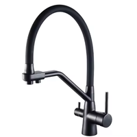 Robinet de cuisine 3 voies chaud/froid à double poignée avec douchette extractible et cartouche céramique, finition acier inoxydable