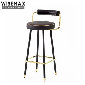 WISEMAX FURNITURE Modern Hotel Furniture Curved Backrest Luxury Leather High Counter Chairs Bar Stools for Kitchen Restaurant