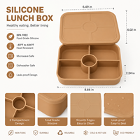 Boîte à lunch en silicone de qualité alimentaire, personnalisable en gros, étanche, pour bébés, enfants et adultes, boîte de rangement alimentaire avec 5 compartiments