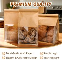 Sacs à pain en papier kraft avec fermeture à lien métallique, pour collations, biscuits, fruits secs, rangement à domicile et en magasin, avec fenêtre transparente