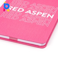 Carnet de planification en lin rose à spirale avec options de logo personnalisé, reliure cousue et piqûre à cheval, édition cadeau, couverture en PP