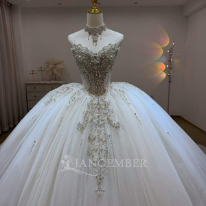 Lsjj149 Luxury Bohemian <b>Wedding</b> Dress Crystal Beaded Corset Sparkly Layered Tulle Ball Gown Chapel Train for - Product Image 2