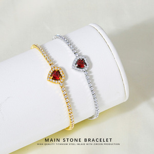 Heart-Shaped CZ Tennis <b>Bracelet</b>|10MM Big Gem Charm | 18K PVD Gold Stainless Steel <b>Adjustable</b> Jewelry | No Fading&Hypoallergenic - Product Image 1