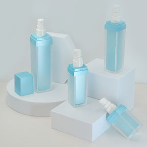 Juego de botellas cosméticas cuadradas azules esmeriladas mate de lujo 15ml 30ml 50ml 100mL botella sin aire acrílica con bomba de doble pared - Product Image 2