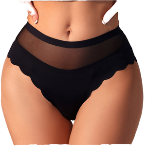 Nouvelle conception 2025, culotte taille haute pour femme, confortable et douce, en nylon tricoté, respirante, sans couture, unie, avec dentelle fine et coupe haute, sexy, pour le quotidien - Product Image 1