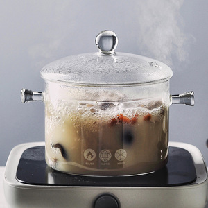 1.35L/1.5L/1.9L Heat-resistant Glass Cooking Pot &amp; <strong>Saucepan</strong> Set 2 Handles Gas <strong>Induction</strong> Ready for Noodle Soup Milk Baby Food - Product Image 1