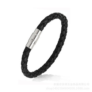 Stainless Steel Snap Buckle Leather Braided <b>Bracelet</b> <b>Red</b> Color Geometric Design Fashion Charm <b>Bracelet</b> - Product Image 5