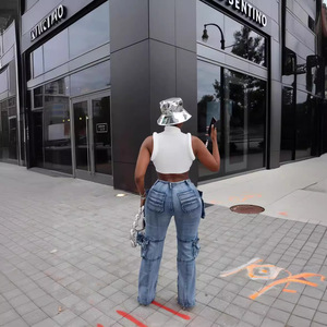 Jeans de haute qualité pour femmes 2026, jeans en denim taille haute, jambes larges, jeans cargo longs pour femmes et filles - Product Image 6