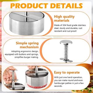Presse à hamburgers antiadhésive en acier inoxydable 304 avec bouton à ressort pour la cuisine domestique – Outil de cuisson facile à démouler - Product Image 3