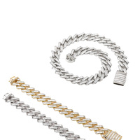 Collier de luxe décontracté pour homme, style européen et américain, 18 mm, hip-hop, fermoir à ressort, entièrement incrusté de zircon, en cuivre, forme losange en T