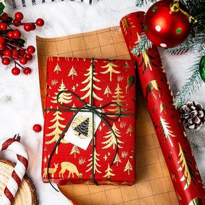 Red Christmas <b>Wrapping</b> <b>Paper</b> Gold Foil Reindeer Tree 17 In X 33 Ft Roll Gift Craft Recyclable - Product Image 4