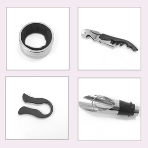 Wine Utensils Set With Opener <b>Pourer</b> And U Shaped Cutter Portable 4 Piece Kit Black - Product Image 1