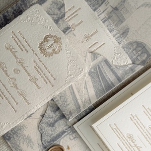 Tarjeta de Felicitación de Lujo con Relieve, Invitación de Boda, Papel Artístico, Impresión Tipográfica, Sello Dorado, Iniciales Personalizadas, Diseño Elegante - Product Image 3