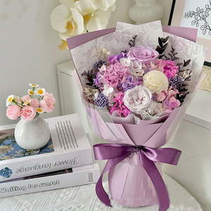 Bouquet Immortel <span class=keywords><strong>de</strong></span> la Saint-Valentin : Fleurs Séchées Naturelles, Œillets et Roses, Bouquet Haut <span class=keywords><strong>de</strong></span> Gamme dans Boîte Cadeau pour Vitrine - Product Image 6