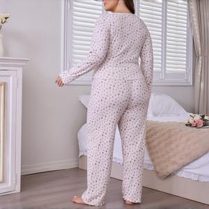 Pyjamas décontractés à fleurs pour femmes européennes et américaines-Automne-Hiver-Pantalons à manches longues-Grandes tailles <span class=keywords><strong>Homewear</strong></span> - Product Image 4