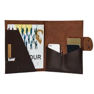 Vintage leather document files and folders crazy horse leather file folder manufacturers A4 document folder with mobile pockets