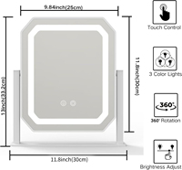 Style Touch Control LED Design for Square Makeup Mirror 3 Lighting Modes Detachable 5x Magnifier Pocket Mirror Metal Frame