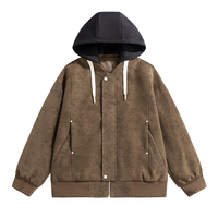 Veste de baseball décontractée en faux daim à capuche, style universitaire américain, effet deux pièces, personnalisable avec logo OEM, pour printemps et automne