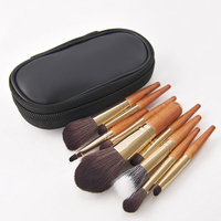 Set Kuas Makeup Profesional 9 Buah Warna Merah Jujube dengan Gagang Kayu untuk Wajah & Mata, Blush, Concealer, Eye Shadow, Alis
