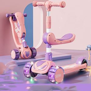 Trottinette pour enfants pliable, réglable, avec roues en PU lumineuses, 3-en-1, 6-8 ans, avec musique et pédale lumineuse - Product Image 2