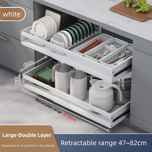 Panier de rangement <span class=keywords><strong>coulissant</strong></span> double multifonctionnel moderne pour cuisine, idéal pour vaisselle, assiettes, <span class=keywords><strong>épices</strong></span> et couverts en acier inoxydable – Vente chaude - Product Image 3