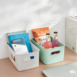Plastic <b>Rectangular</b> <b>Storage</b> <b>Basket</b> Matcha Green Fresh Pink No Lid Desktop Kitchen Bathroom <b>Storage</b> Box Stripe Pattern - Product Image 4