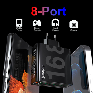 Meistverkaufte Produkte 2025 8-in-1 USB-Ladegerät mit QC3.0 30W Wandladegerät US EU UK KR Stecker SCP OTP Kamera - Product Image 2