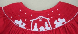 Hand Smocked Girl <b>Dress</b> High Quality Cotton Smocked Red Christmas Nativity Scene <b>Dress</b> Short Puff Sleeve Outfit - Product Image 2