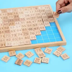 Chiffres 1-100 Tableau cognitif en bois Montessori Math Illumination Aides pédagogiques Jouets éducatifs en bois pour enfants