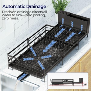 Grand égouttoir à vaisselle extensible avec drainage automatique, égouttoir à vaisselle amélioré pour comptoir de <span class=keywords><strong>cuisine</strong></span> - Product Image 4