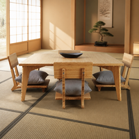 Ensemble table basse et chaises de sol japonaises Tatami & Zaisu, 1 table avec 4 sièges, table à thé Zen en bambou massif pour salon