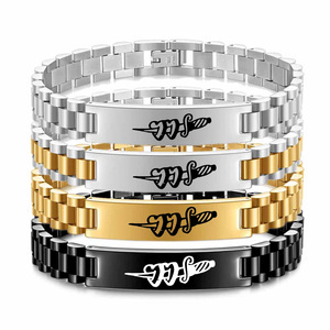 Bracelet pour homme en acier inoxydable 10 mm, motif épée découpé au laser, motif géométrique, bijou cadeau - Product Image 1