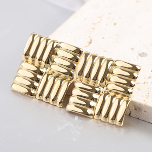 Geometric Grid Pattern <b>Stud</b> <b>Earrings</b> Steel Gold Square Design Party Fashion Jewelry - Product Image 2