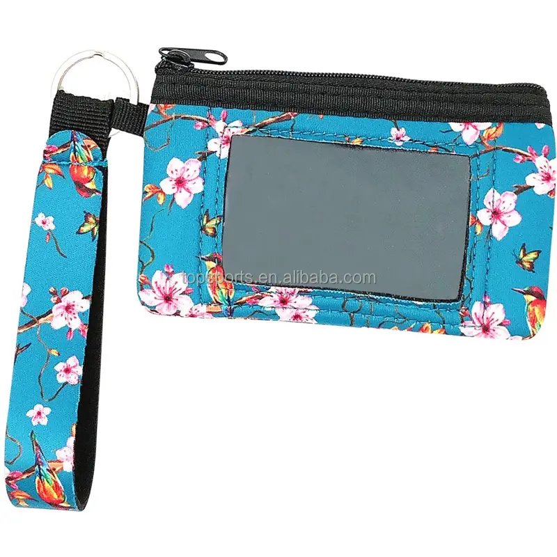 Neoprene Zippered Coin Purse With Handle - Waterproof Clutch Wallet with Card Holder