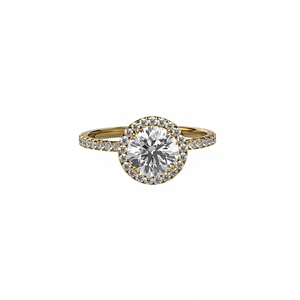 Anillo de Halo con Diamantes Brillantes Redondos, Chapado en Oro de 18K, Anillo de Compromiso Clásico con Halo Circular, Banda Lateral con Diamantes Redondos Pavé, Joyería Fina - Product Image 1