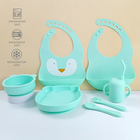 Ensemble d'alimentation pour bébé en silicone : assiette à ventouse, bavoir à motif animal, cuillères et plat pour repas