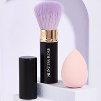 Pinceau Kabuki rétractable avec logo personnalisé pour le maquillage en poudre et crème liquide Pinceau éventail plat noir avec manche en aluminium