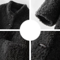 Manteau Teddy en fourrure gris foncé pour femme avec logo personnalisé, col montant, bouton à pression métallique, veste d'hiver ample mi-longue en sherpa