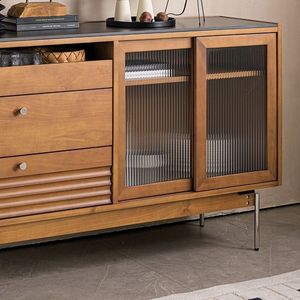 Retro Solid Wood <b>Sideboard</b> 3 Compartment Storage Cabinet Living Room Display Cabinet - Product Image 4