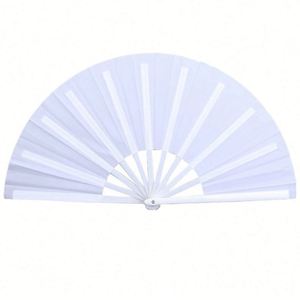 White <b>Large</b> Clack Custom Festival Hand Folding Fan With Logo 13INCH - Product Image 1
