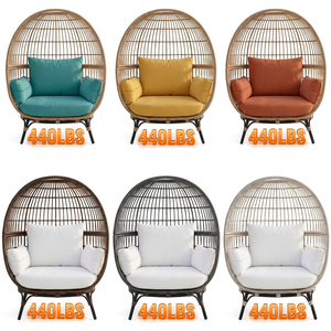 Fauteuil œuf surdimensionné en osier pour intérieur et extérieur, avec 4 coussins, pour <span class=keywords><strong>jardin</strong></span>, salon ou terrasse, avec structure en acier - Product Image 3