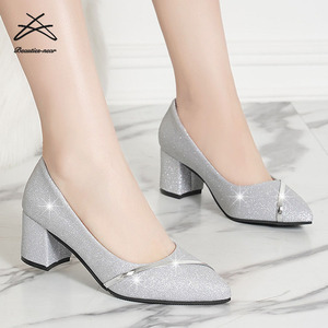 Escarpins à paillettes dorées et argentées pour femmes, à talon moyen, escarpins d'affaires à la mode, nouvelle collection de printemps, - Product Image 2