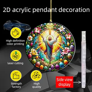 Circular Advanced Easter Egg Jesus Cross Easter Product 2D Acrylic Flat Pendant Backpack And Keychain Decoration