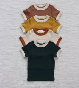 Estate bambini neonato magliette Casual Tee Top abbigliamento per bambini Trim Color Block bambini manica corta in maglia di cotone OEM Solid