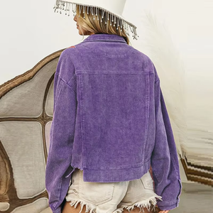 Pronto per la spedizione FDL con ricami di paillettes Patch Shacket martedì Gras cappotto floreale velluto a coste cappotti giacca da donna per il grasso di martedì - Product Image 5